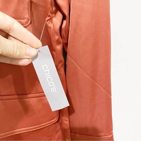 CHICO’S Satin Utility Explorer Jacket Long Sleeve Desert Red NEW Size 2 US 12/14 - Picture 10 of 16